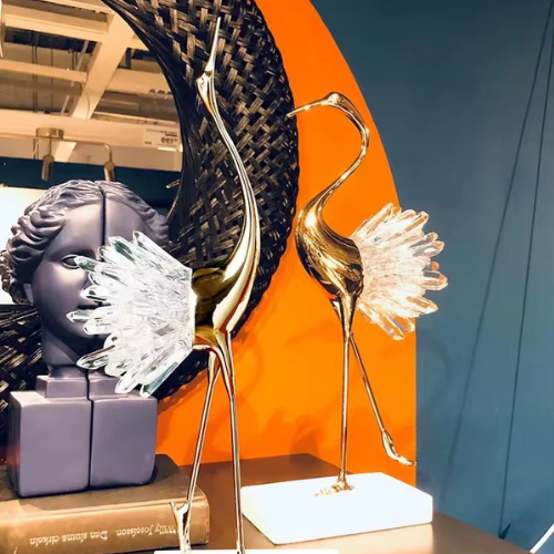 Luxury Gold Metal & Crystal Bird Figurines – Set of 2
