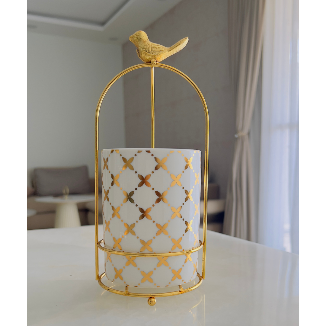 Cutlery Stand - Large size - White & Gold - Multipurpose Dining and Home Decor Organizer