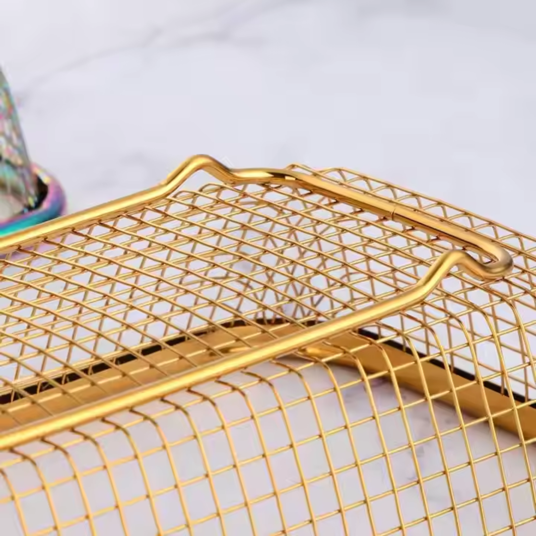 Luxury Stainless Steel Mesh Basket for Serving & Storage – Gold & Silver | Food Safe PVD Finish (12x5 Inch)