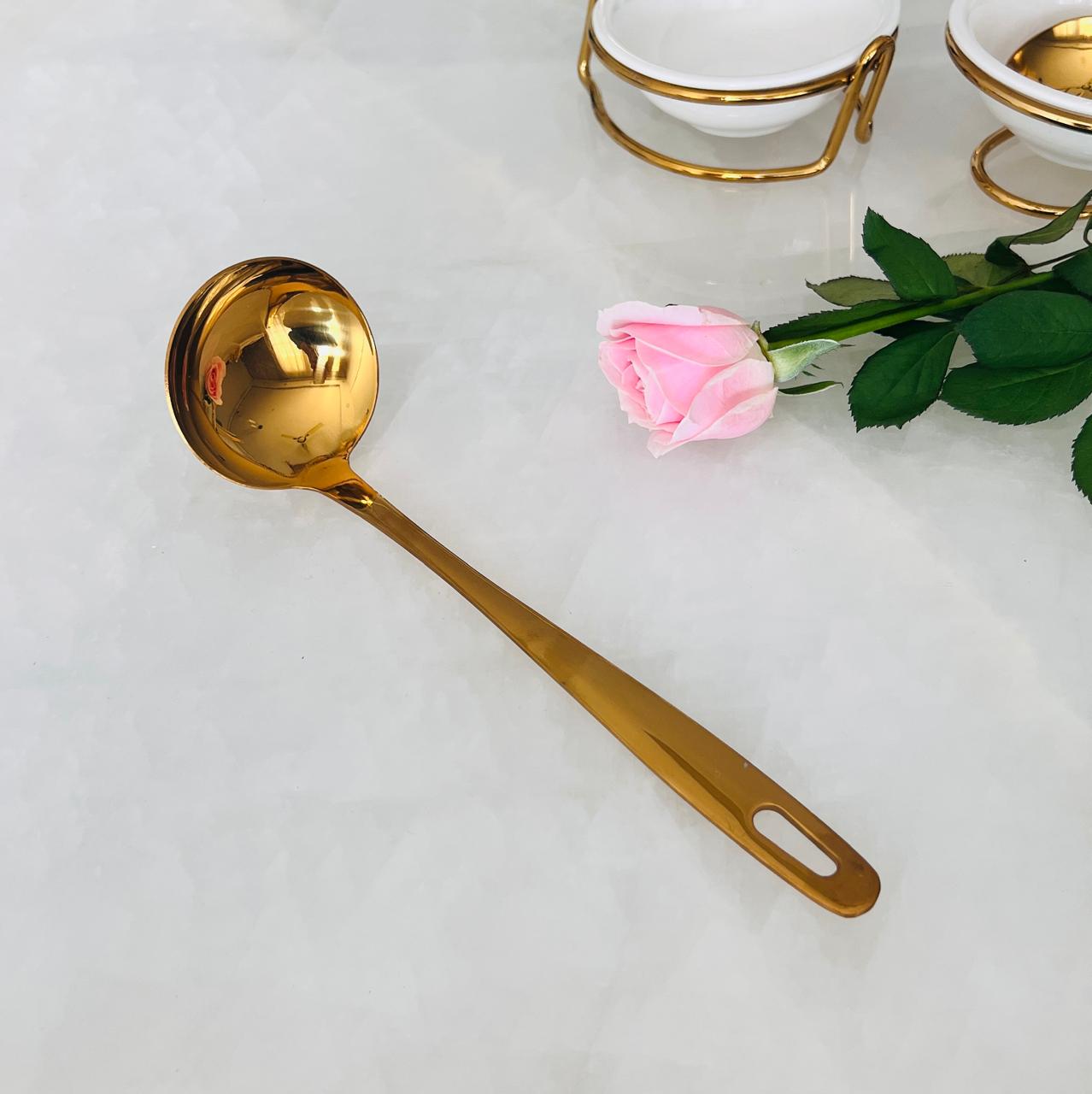 Gold Serving Spoon & Ladle - 9 inch - 1 Medium piece - Stainless Steel Kadchi