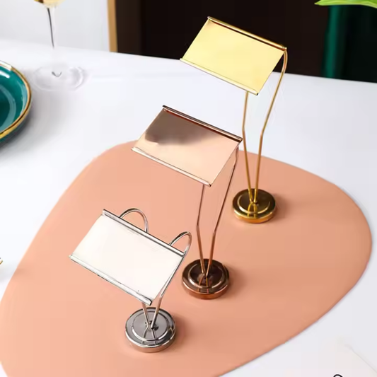 Luxury Metal Buffet Dish Name Stand – Gold & Silver | 8-Inch Table Display Stand for Events, Restaurants & Home Entertaining