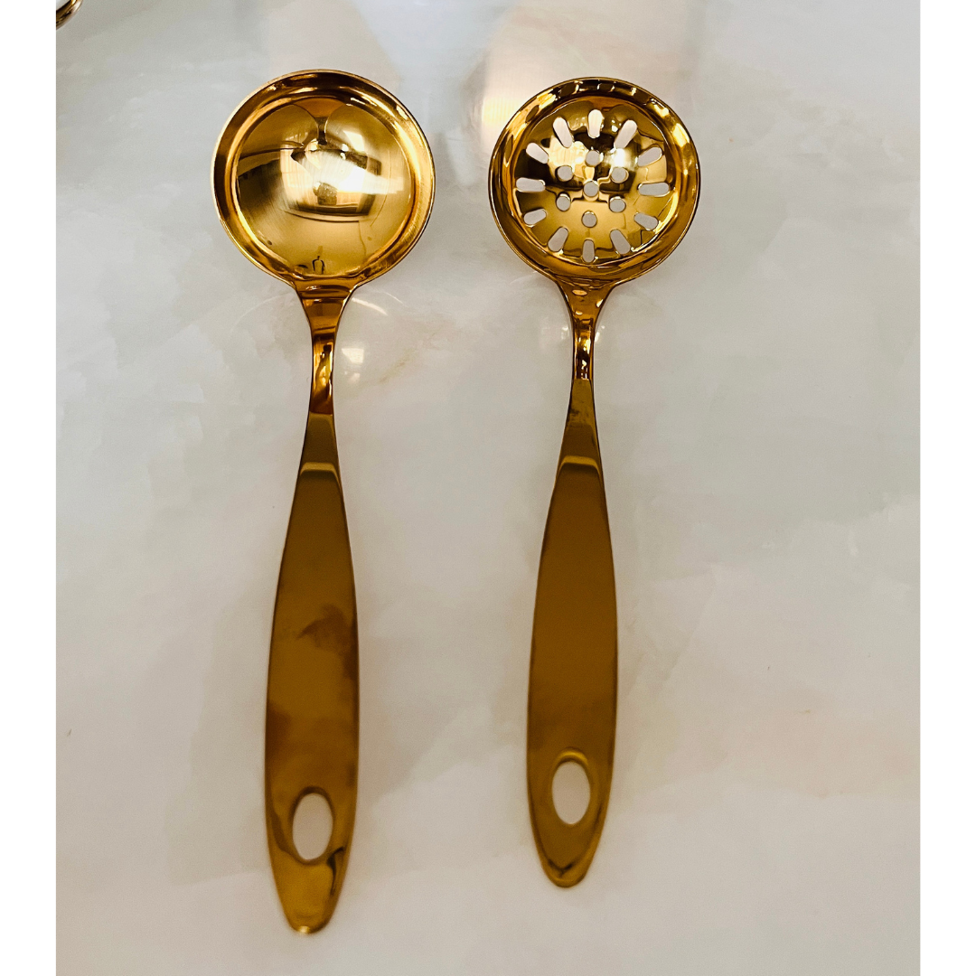 Serving Ladle & matching Slotted Ladle - Set of 2 - Gold & Silver