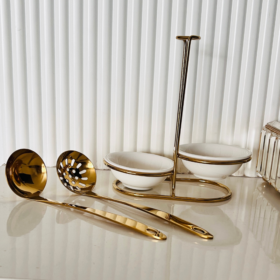 Serving Ladle & matching Slotted Ladle - Set of 2 - Gold & Silver