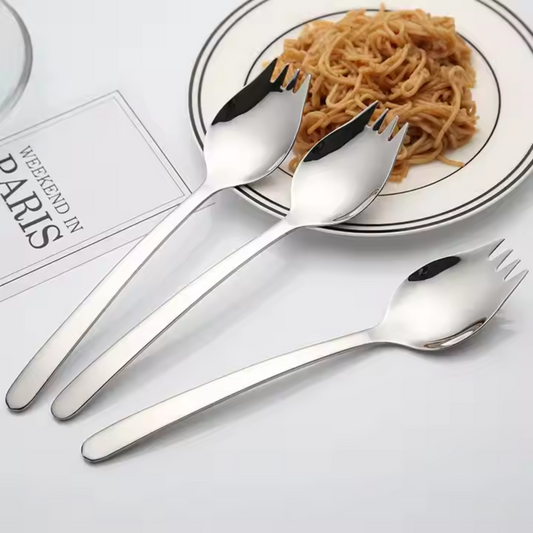 Set of 6 Spork - Spoon plus Fork - Stainless Steel - Gold Silver