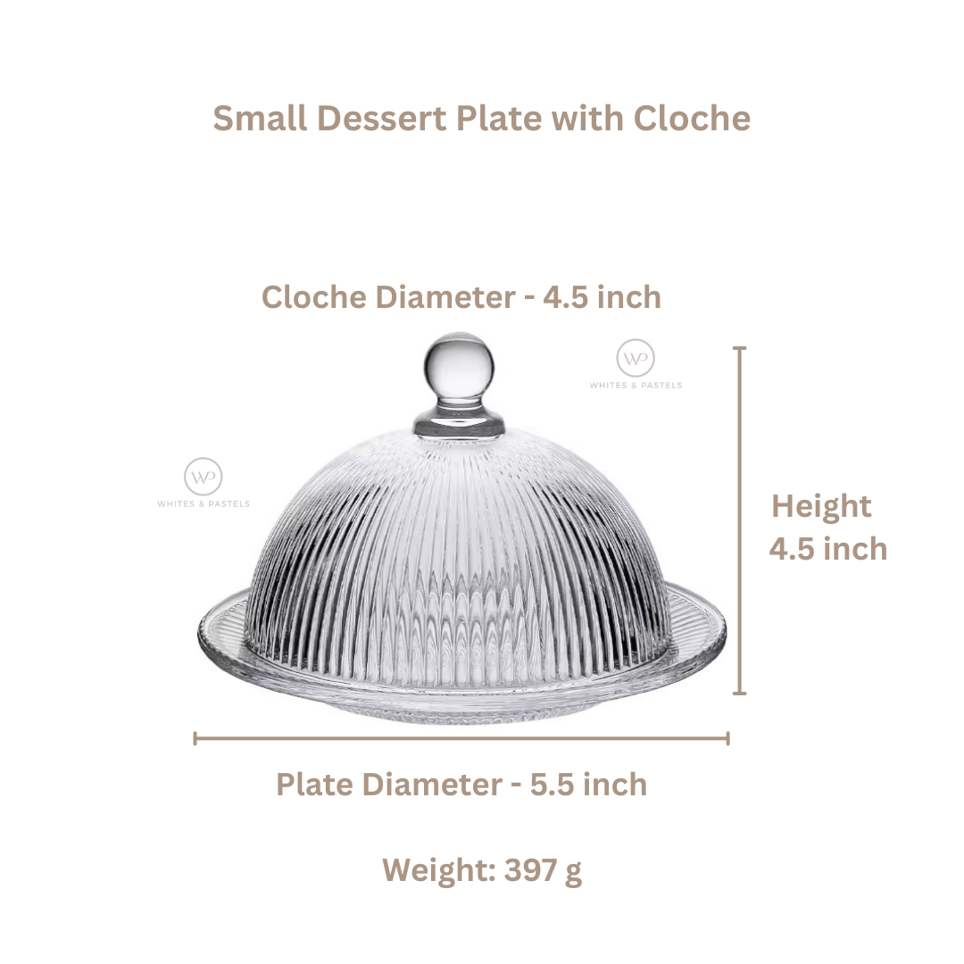 Glass Dessert Plate with Cloche | Elegant Mini Cake Plate with Dome Cover | Gourmet Serving for Cakes, Appetizers & Soufflés