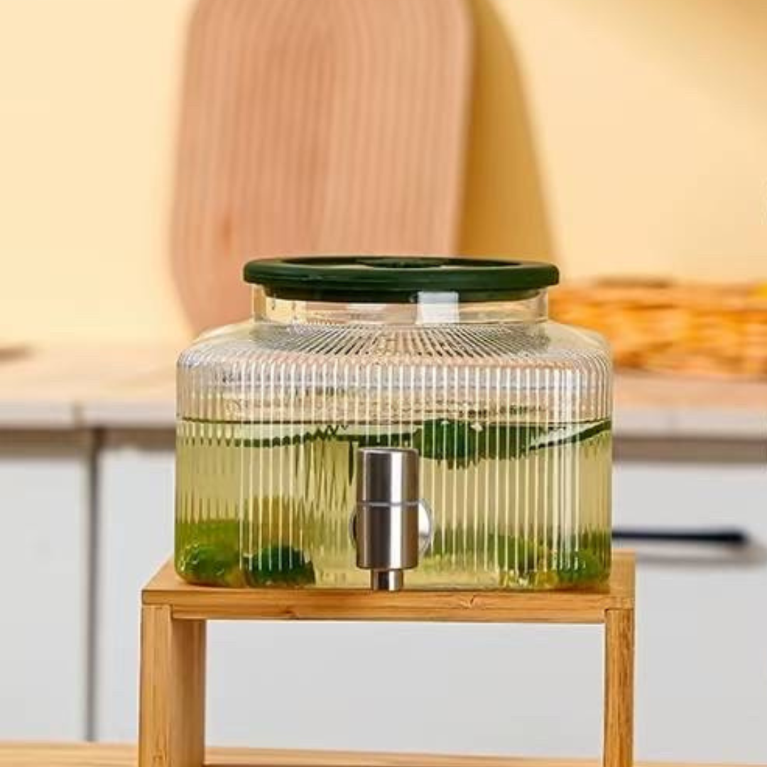 Borosilicate Glass Water Dispenser with Silver Stainless Steel Tap - 3200ml
