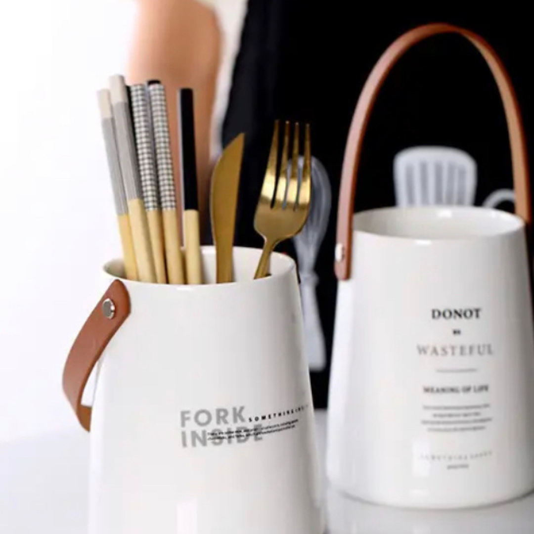 Cutlery Holder with Leather Strap