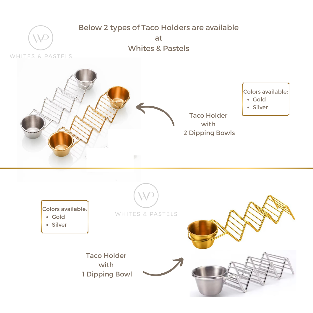 Stainless Steel Taco Holder Stand with Dip Bowls | Gold & Silver