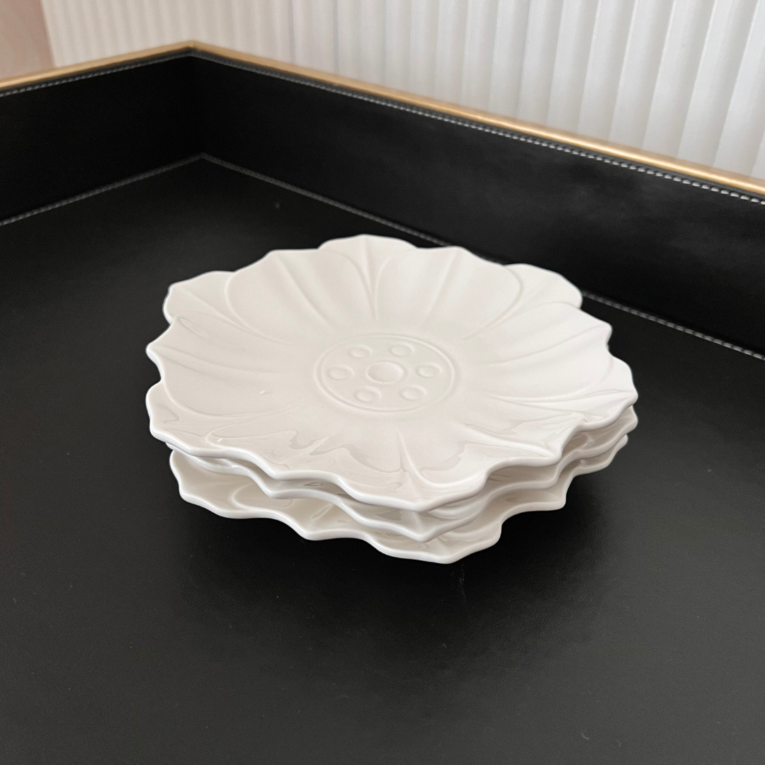 French Embossed Snack Plate - 6 inch Lotus shape