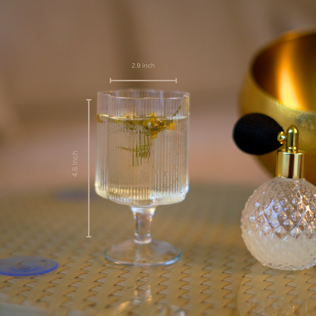 Floral Ribbed Stem Glass Set | Luxury Borosilicate Drinkware