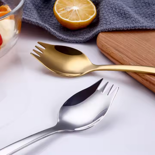 Set of 6 Spork - Spoon plus Fork - Stainless Steel - Gold Silver