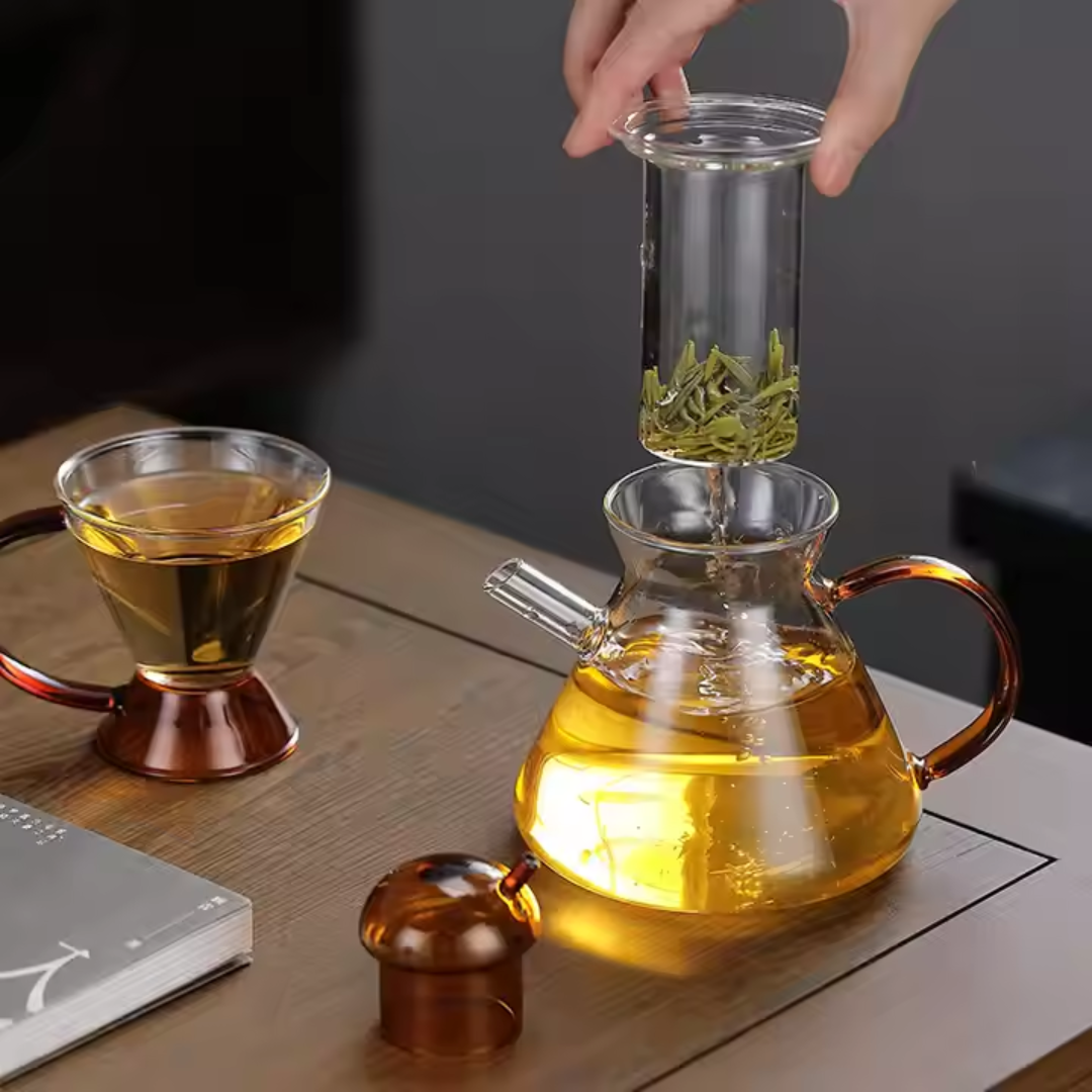 Amber Glass Teapot Set with 2 Cups – Luxury Borosilicate Tea Set (Set of 3)