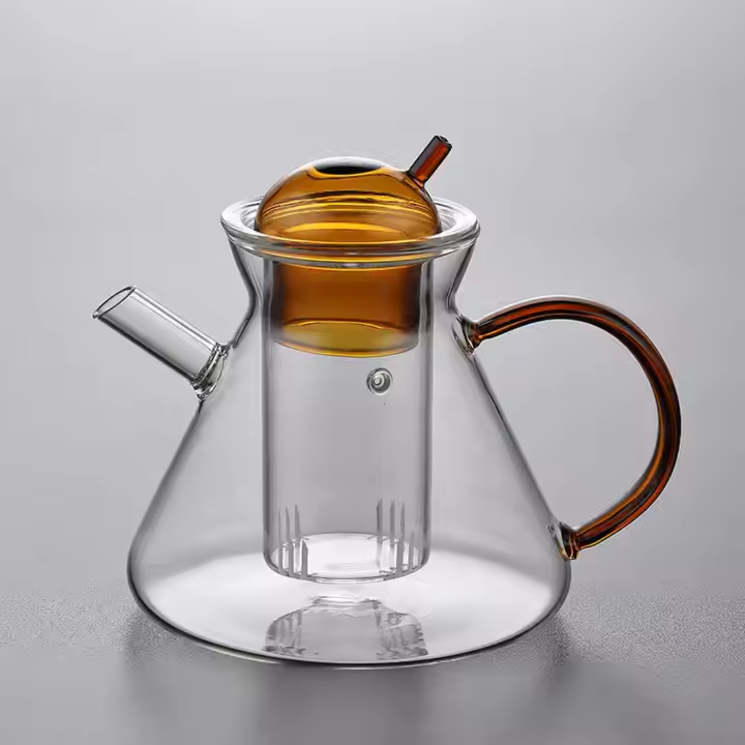 Amber Glass Teapot Set with 2 Cups – Luxury Borosilicate Tea Set (Set of 3)