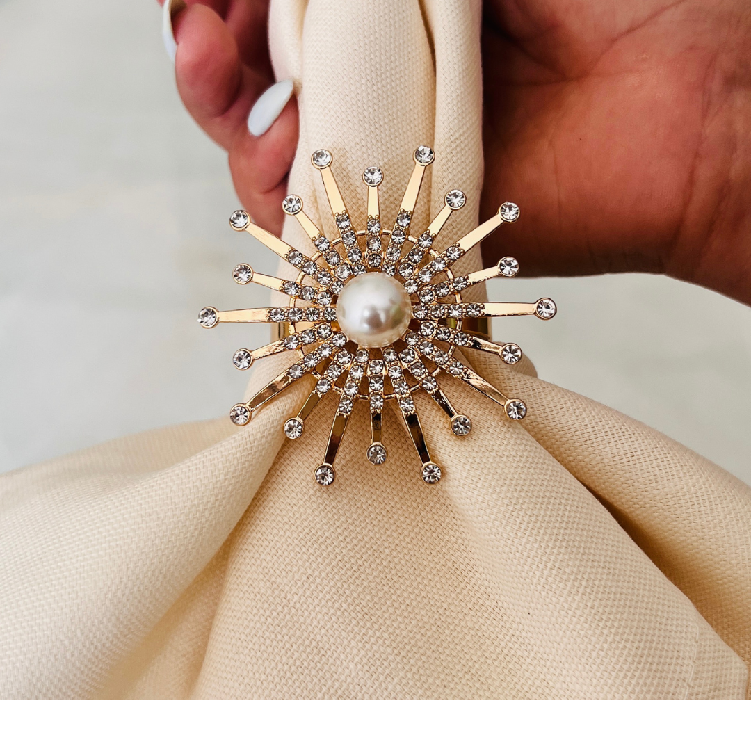 Luxury Sun-Shaped Gold Napkin Rings – Ultra-Luxurious Design with Stonework (Set of 4/6/8)