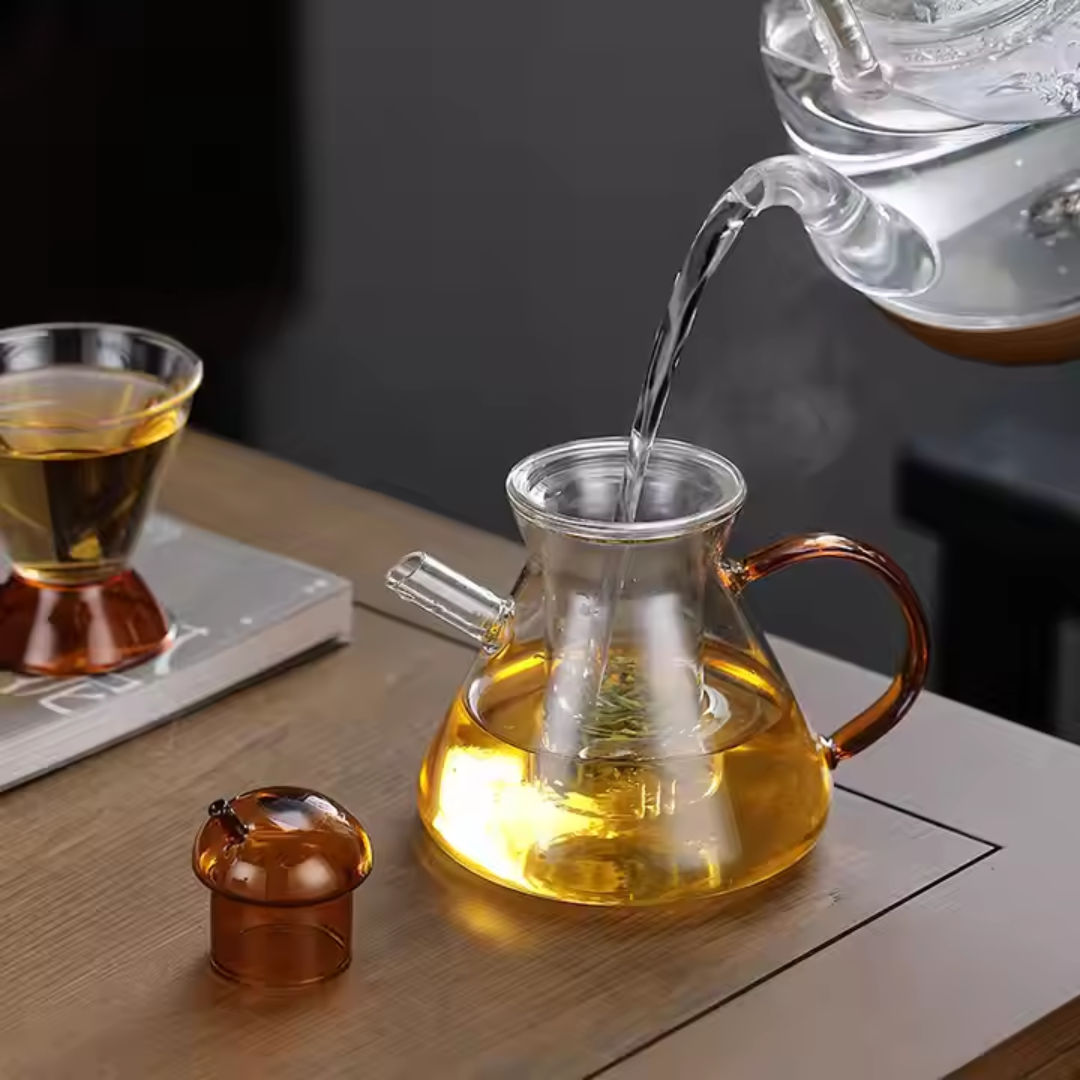 Amber Glass Teapot Set with 2 Cups – Luxury Borosilicate Tea Set (Set of 3)