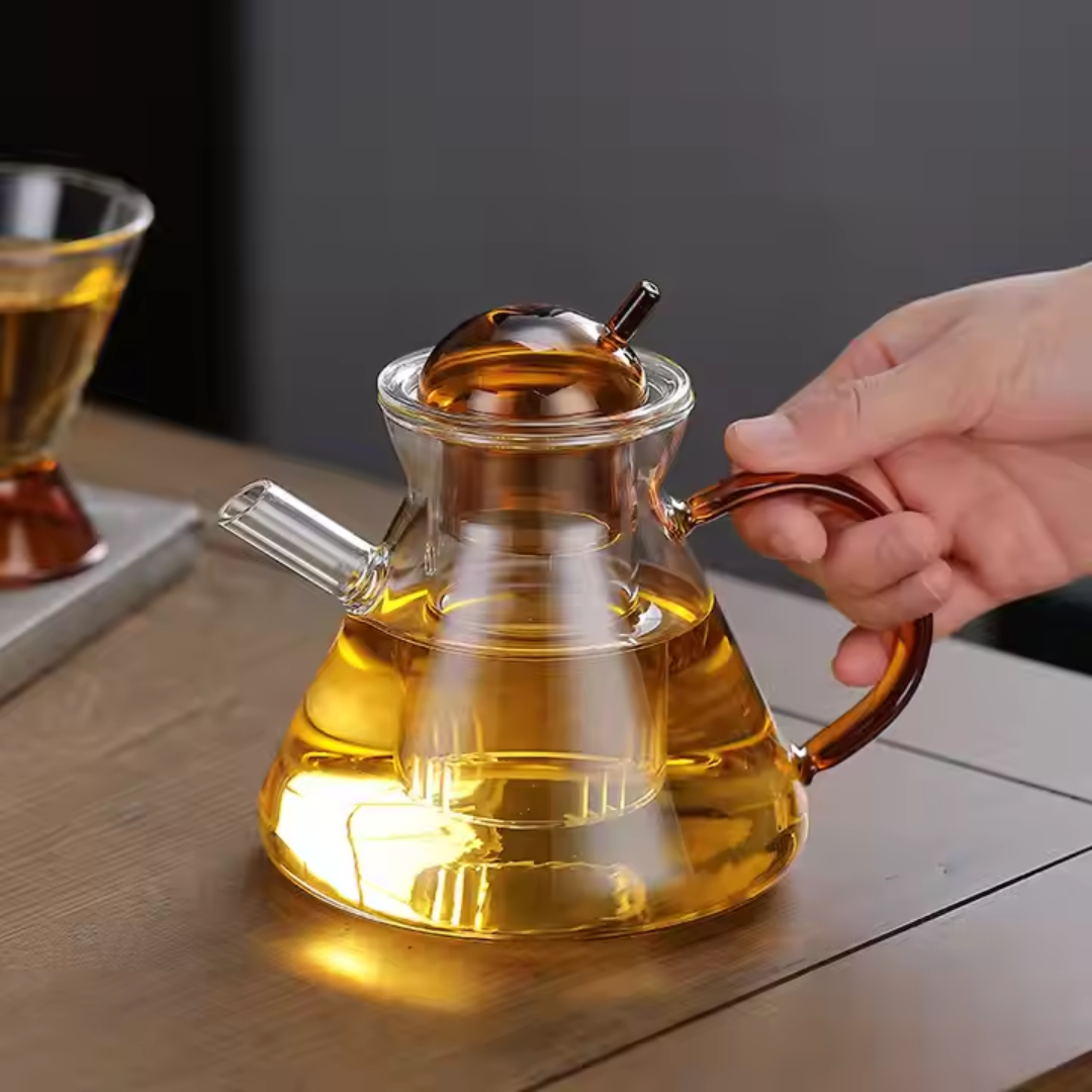 Amber Glass Teapot Set with 2 Cups – Luxury Borosilicate Tea Set (Set of 3)