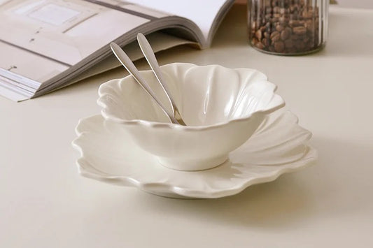 Embossed Lotus | Luxury Ceramic Porcelain Bowl & Plate Set
