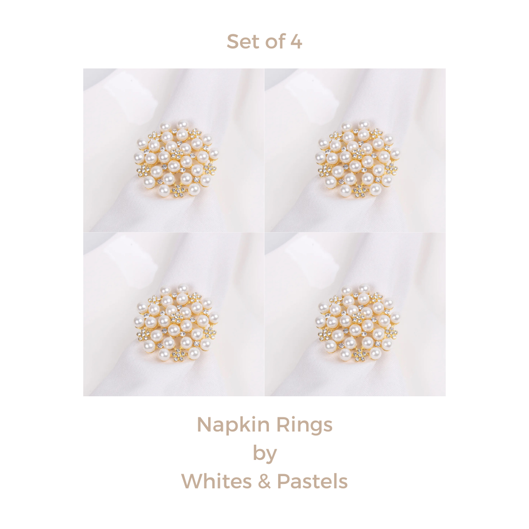 Gold Napkin Rings with Pearl & Stonework – Set of 4, 6, or 8