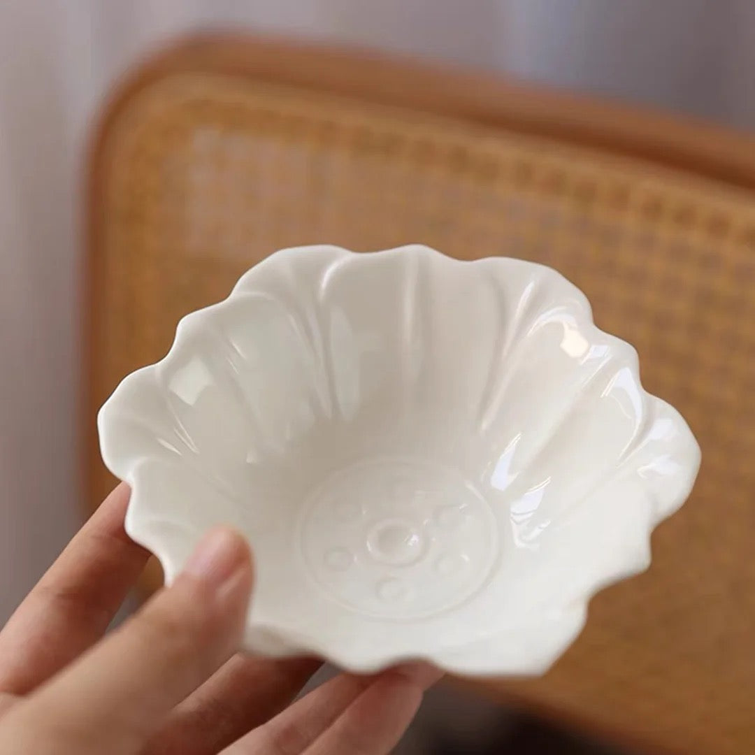 French Ceramic Flower-Shaped Soup Bowl and Snack Plate Set