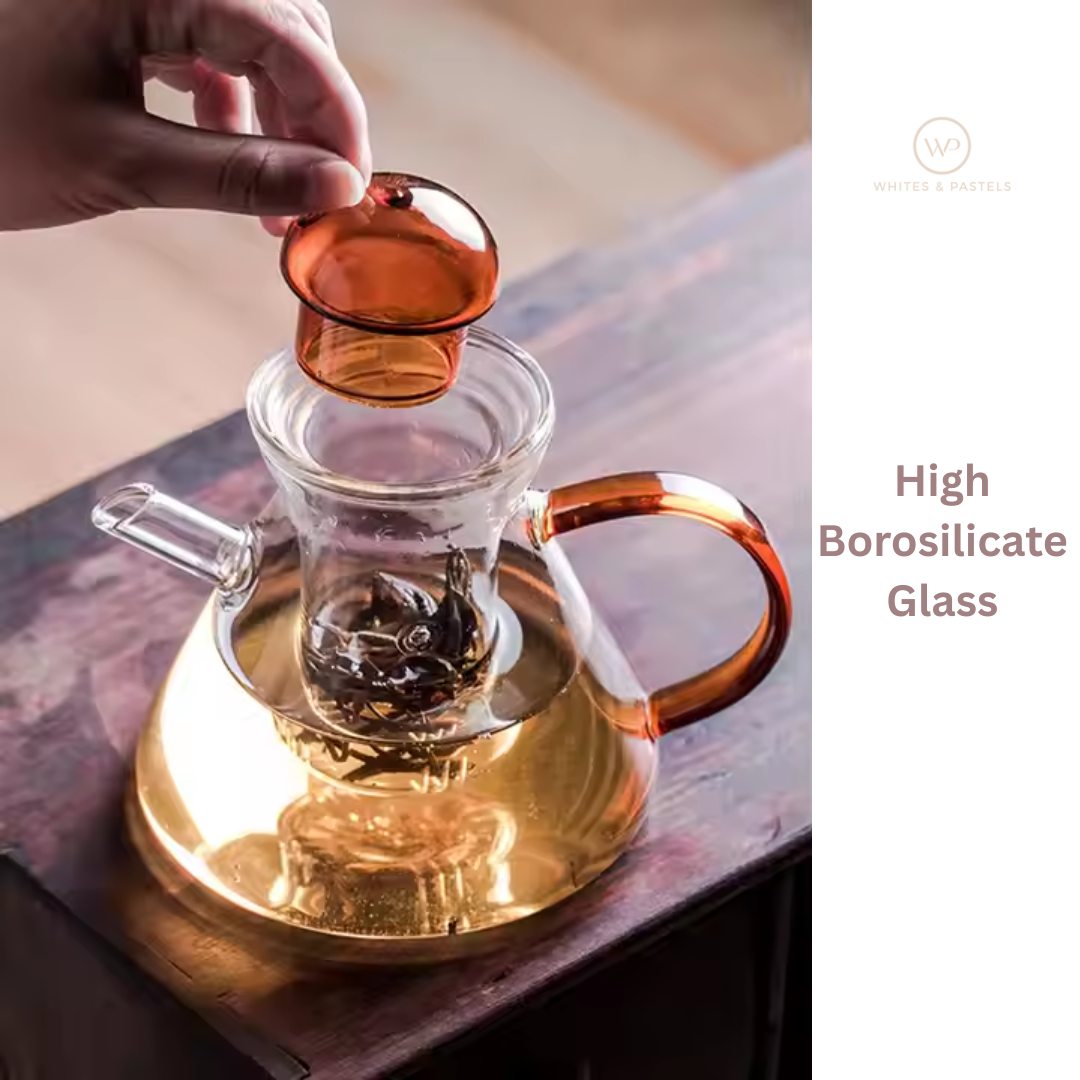 Amber Glass Teapot Set with 2 Cups – Luxury Borosilicate Tea Set (Set of 3)