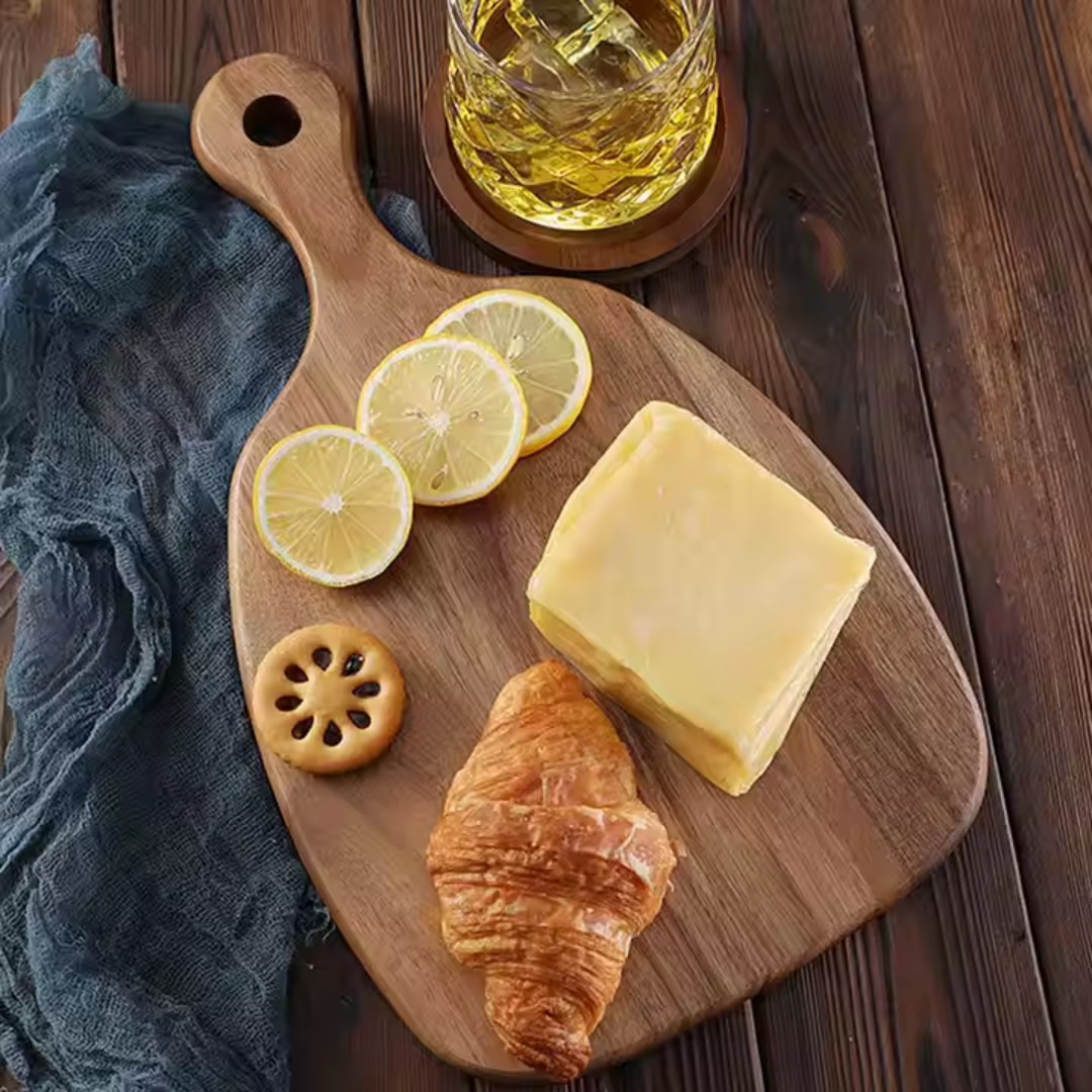 4-Piece Cheese Knife Set with Wooden Cheese Board – Heart, Thin & Fork Knife | Premium Gold & Silver Finish for Charcuterie & Gifting