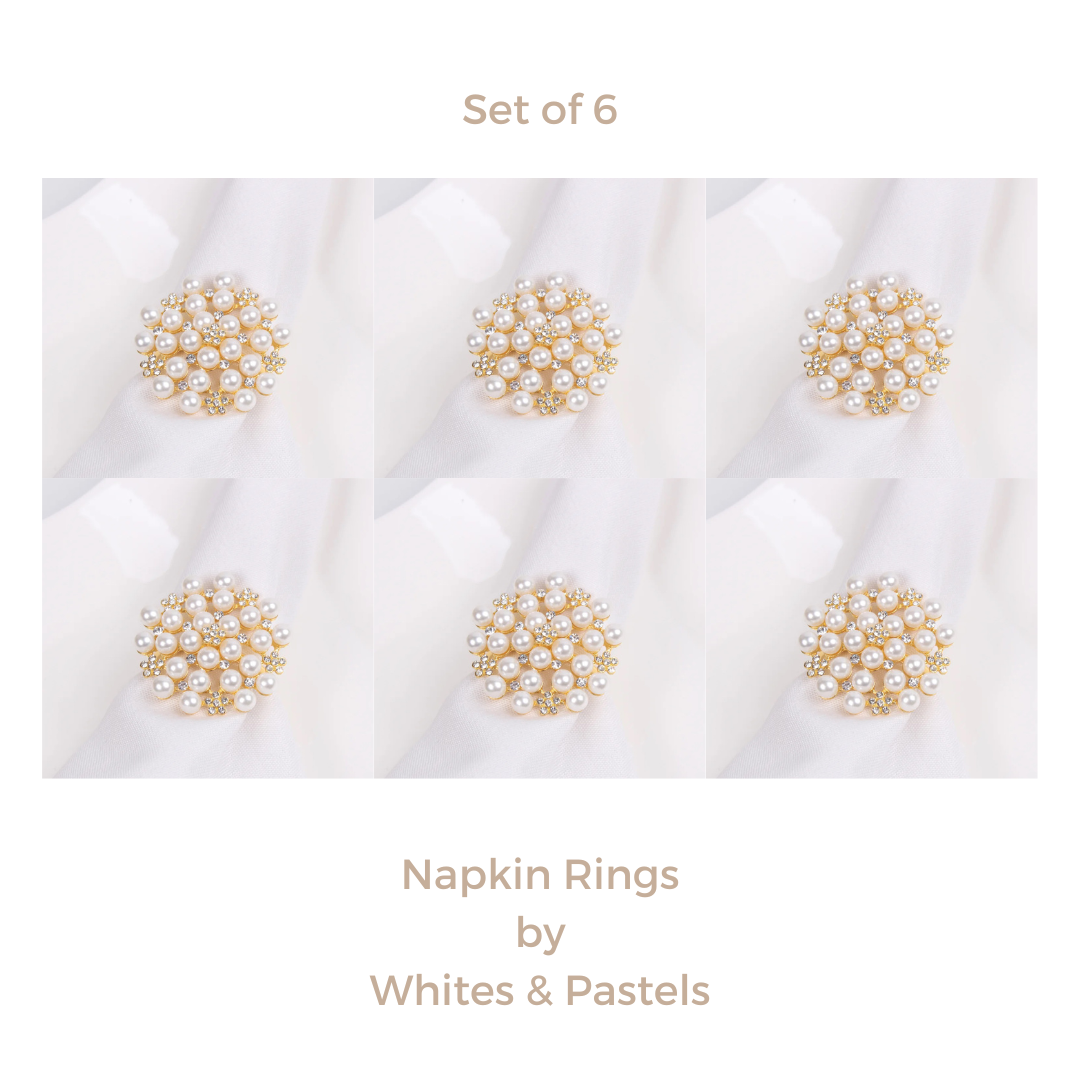 Gold Napkin Rings with Pearl & Stonework – Set of 4, 6, or 8