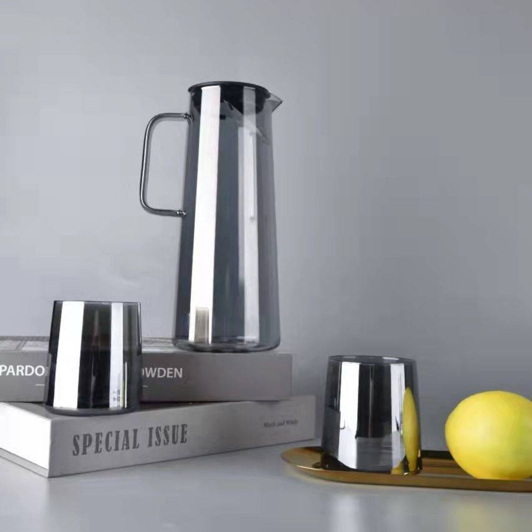 Luxury Grey Glass Gift Jug Set with 4 or 6 Drinking Glasses