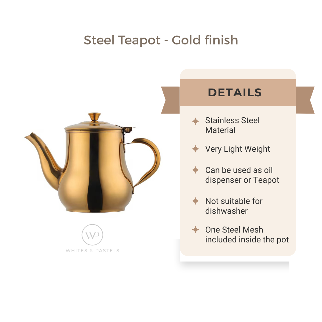 Small Tea Pot Jug & Oil Dispenser – 500ml | Gold Stainless Steel