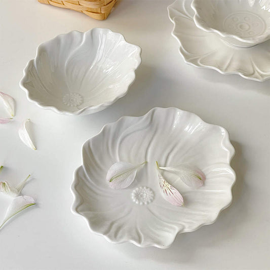 Embossed Cherry Blossom | Luxury Ceramic Porcelain Bowl & Plate Set