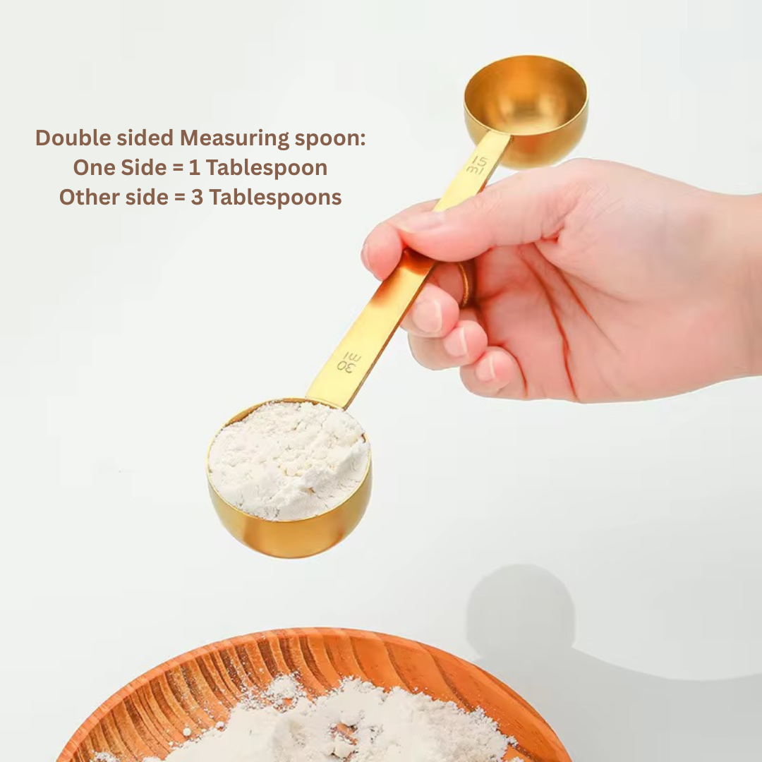 Double-Sided Measuring Spoon – Gold & Silver | Baking Spoon Set (15ml, 30ml, 5ml)