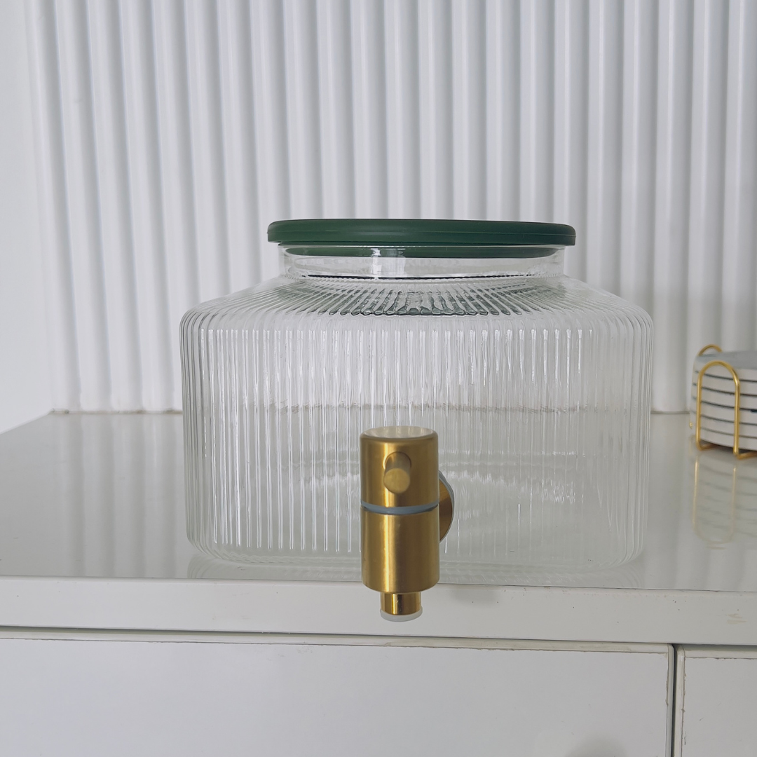 Borosilicate Glass Water Dispenser with Silver Stainless Steel Tap - 3200ml