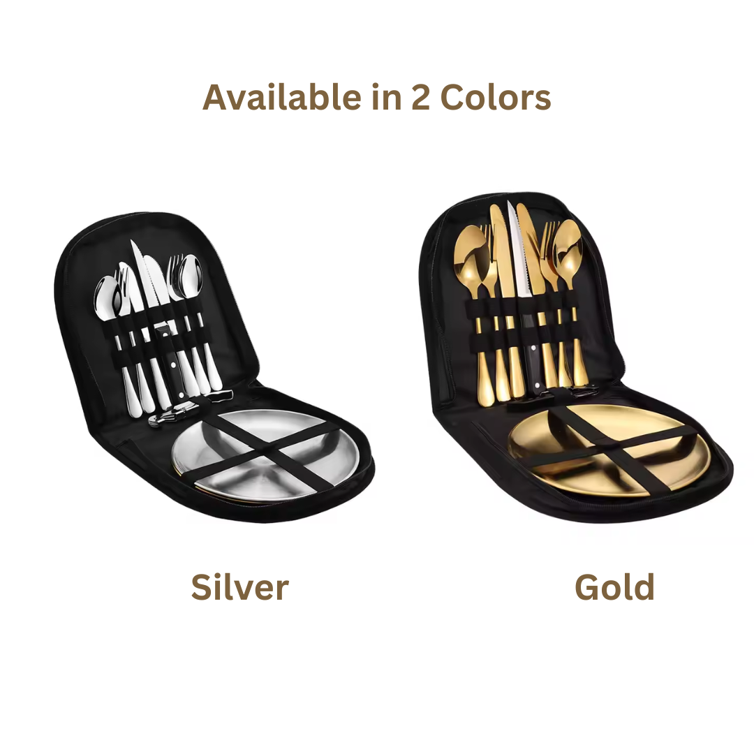 Cutlery Set for 2 in Carry Bag for Office or Picnic - Tableware Set