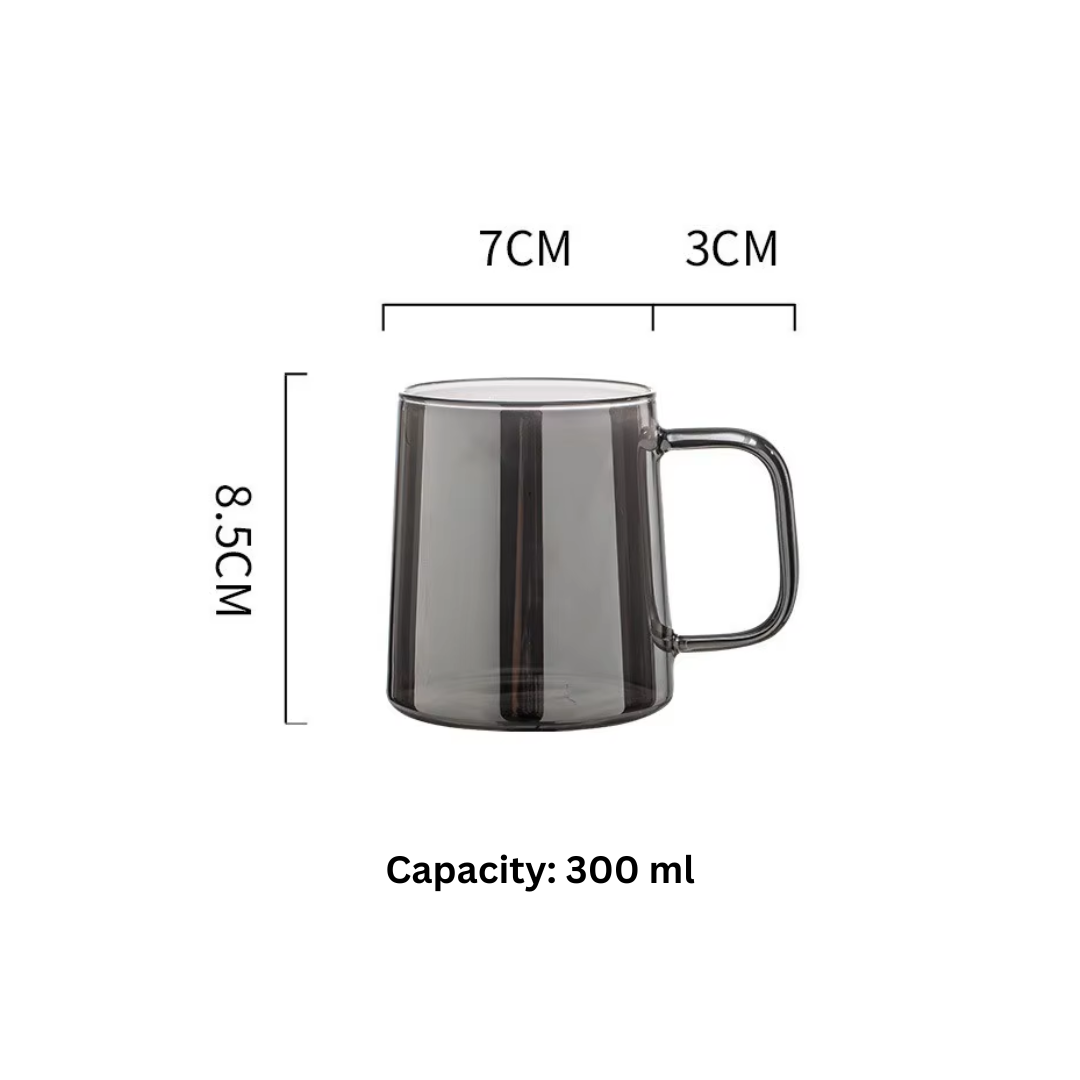 Dark Grey Borosilicate Glass Jug & Cup Set – 1 Jug + 6 Handled Cups | 1800 ml Carafe + 300 ml Cups | Microwave & Dishwasher Safe