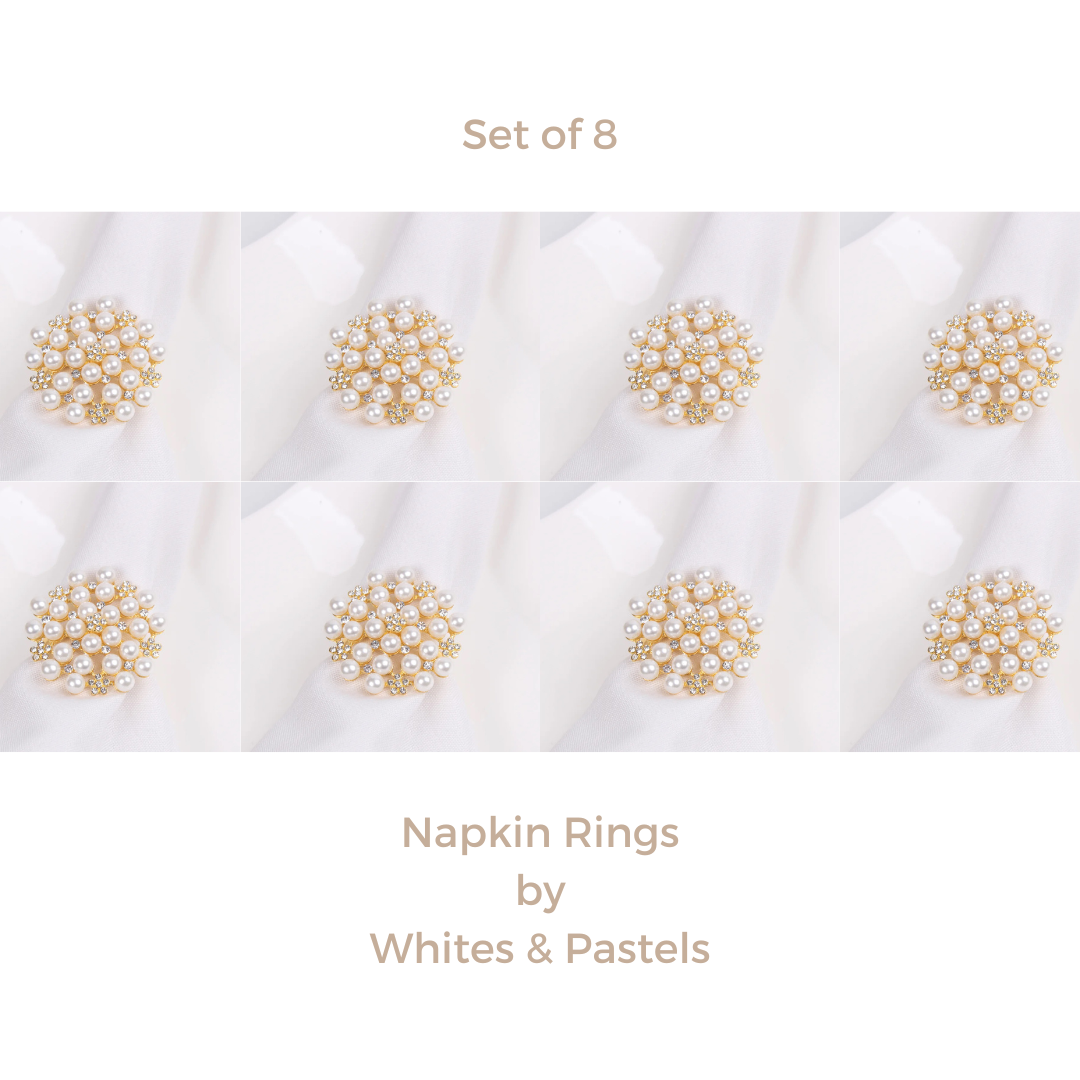 Gold Napkin Rings with Pearl & Stonework – Set of 4, 6, or 8