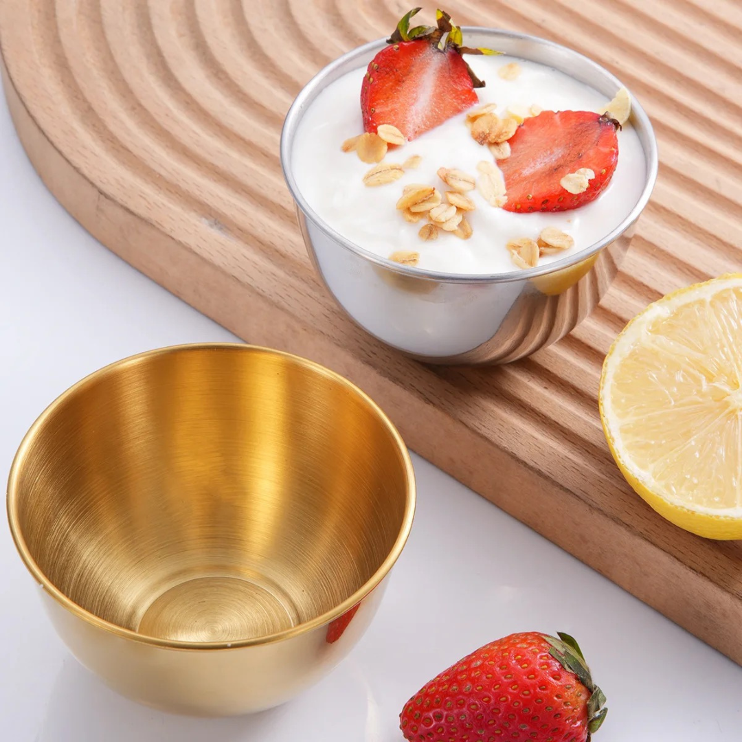 Gold Stainless Steel Dessert Bowl with Matching Spoon