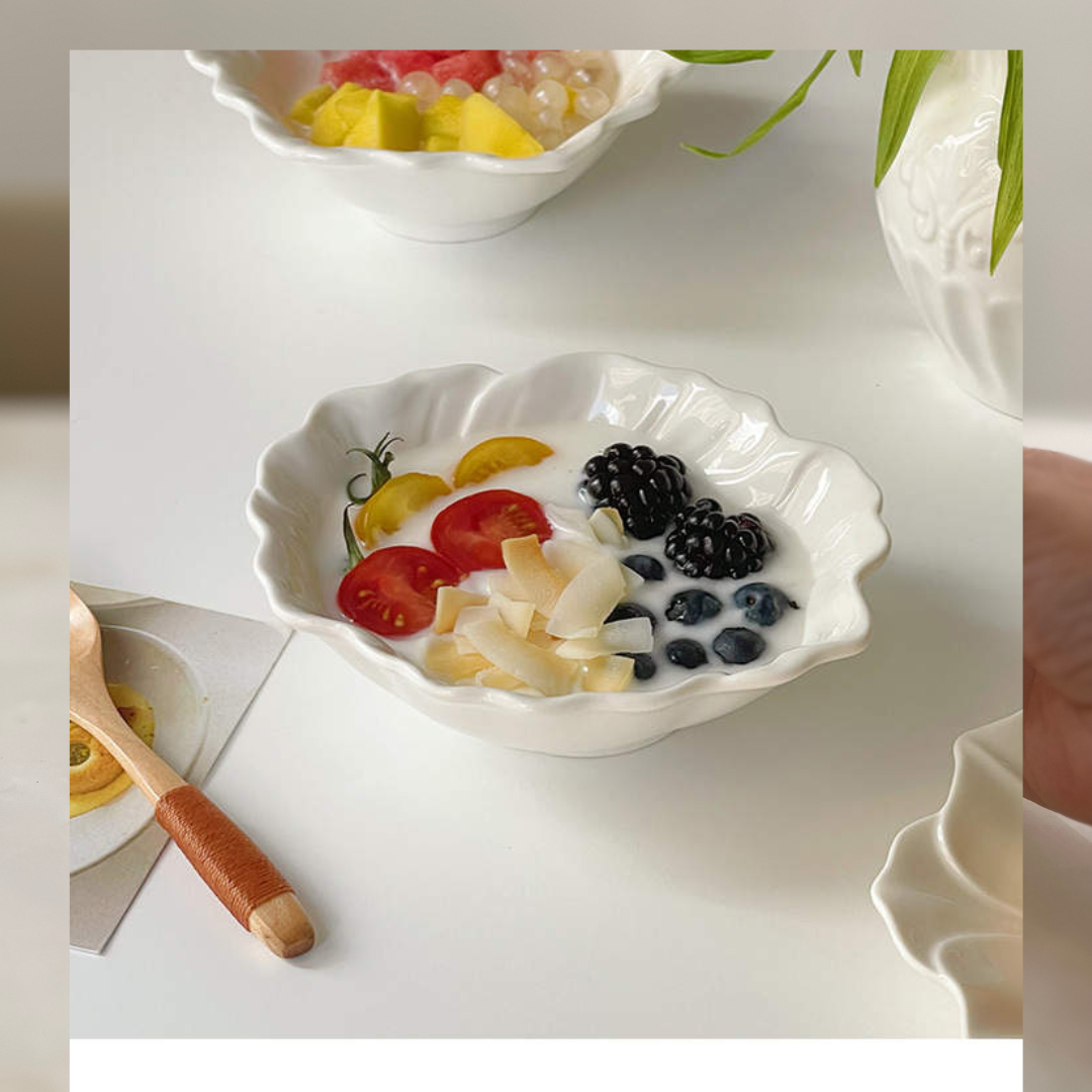 French Embossed Dessert Bowl - Cherry Blossom Flower - Porcelain