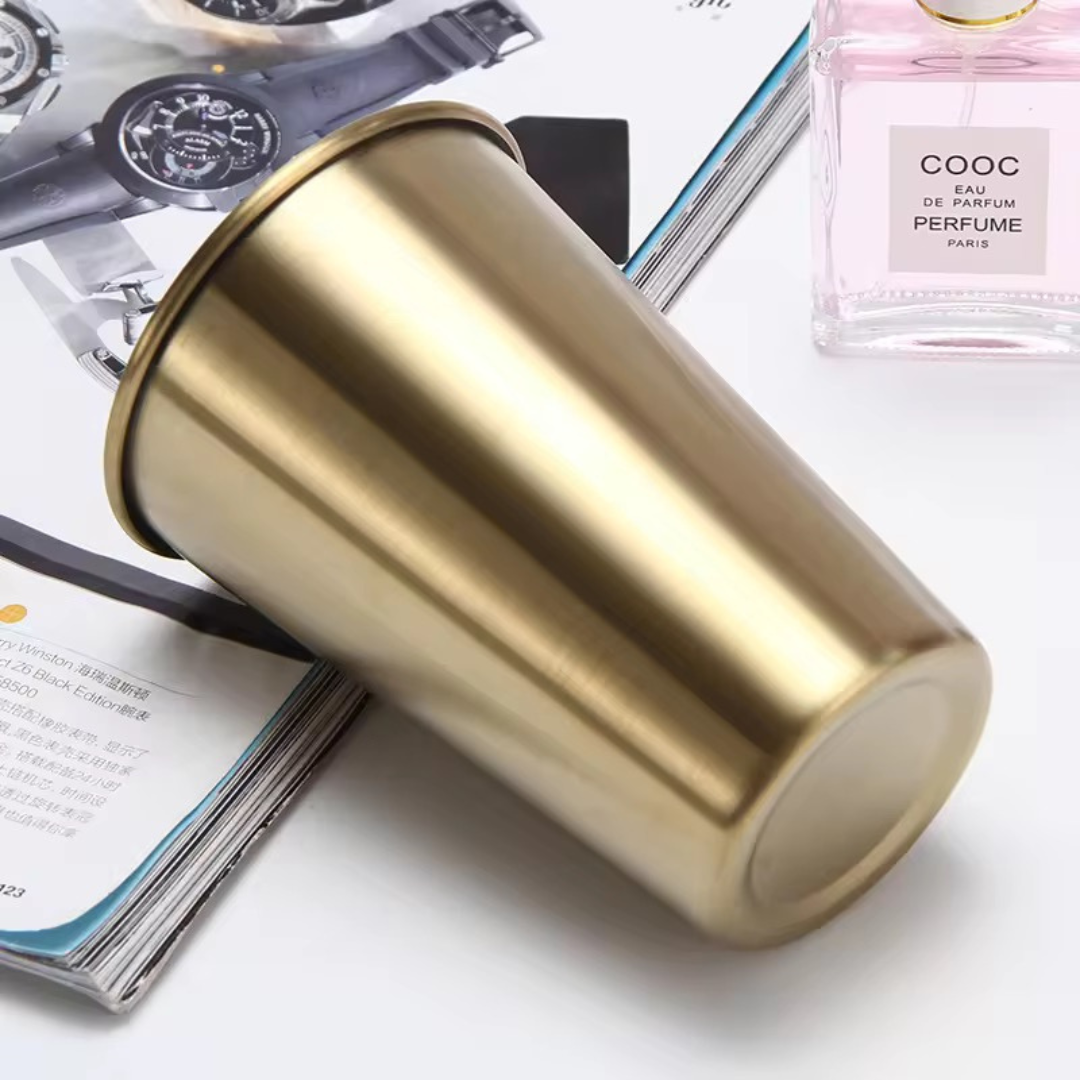 Gold Stainless Steel Drinking Glass | 304 Grade, 350ml Water Glass with Luxurious PVD Finish