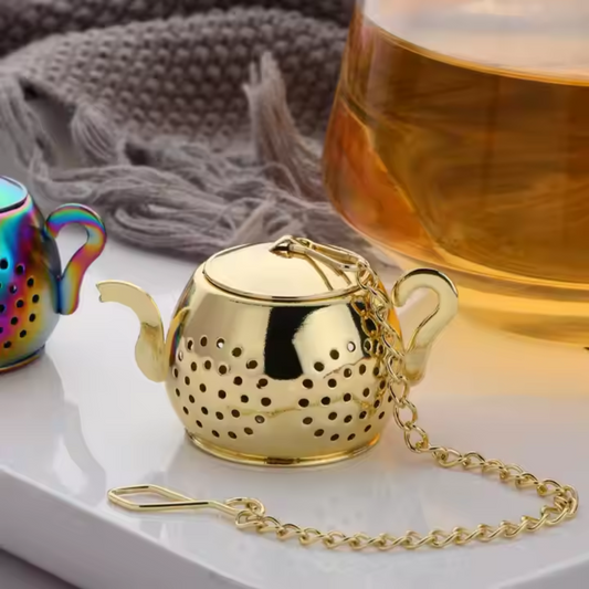 Tea Strainer - Teapot Shaped Tea Infuser for Loose Leaf Tea - Gold & Silver