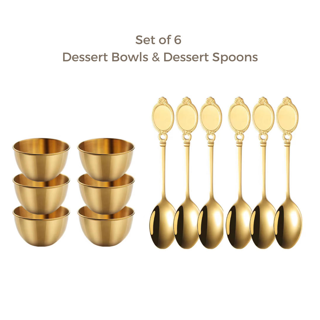 Gold Stainless Steel Dessert Bowl with Matching Spoon