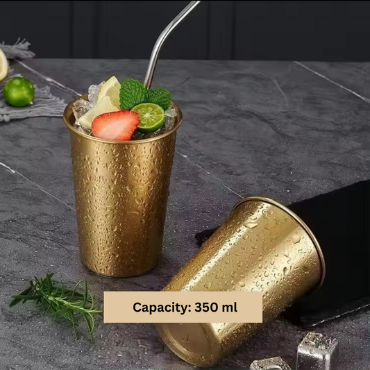 Gold Stainless Steel Drinking Glass | 304 Grade, 350ml Water Glass with Luxurious PVD Finish
