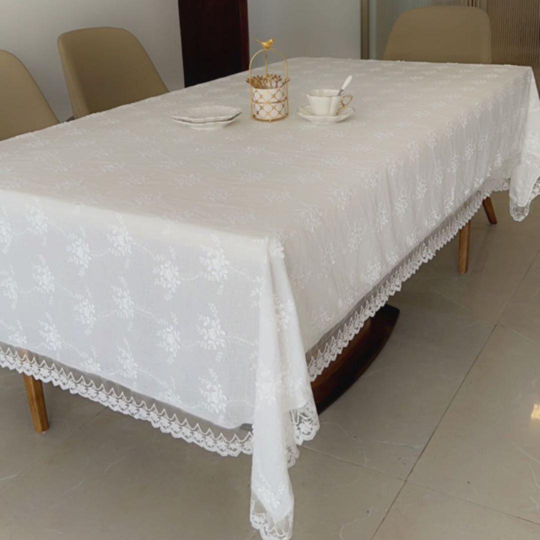 Dining Tablecloth - European Embroidered - White