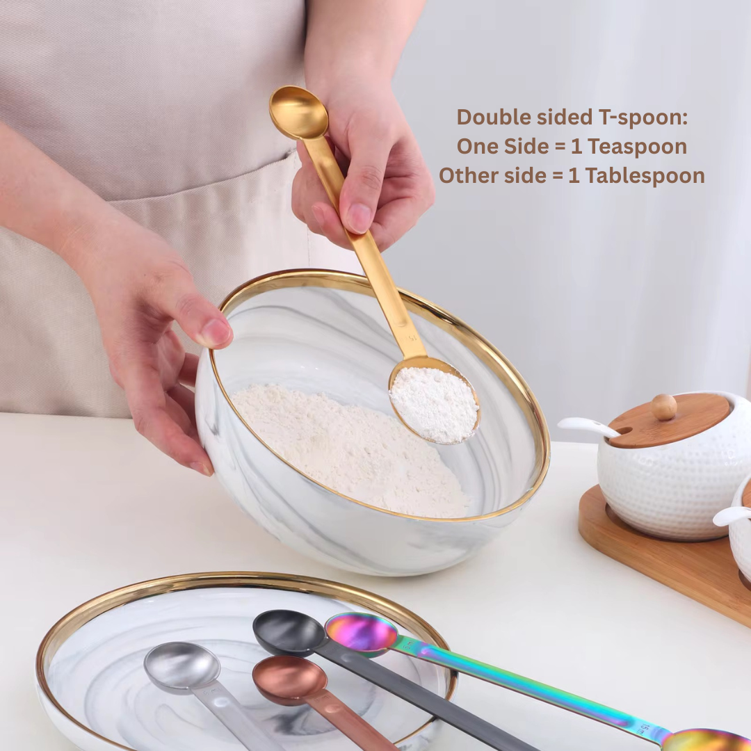 Double-Sided Measuring Spoon – Gold & Silver | Baking Spoon Set (15ml, 30ml, 5ml)