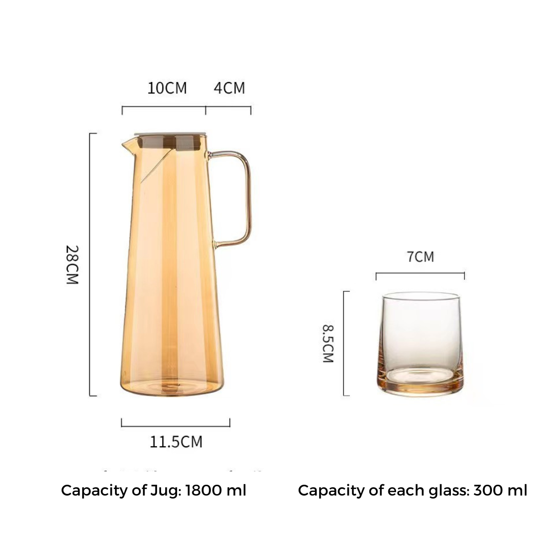 Luxury Gold & Amber Glass Jug Set with 6 Glasses