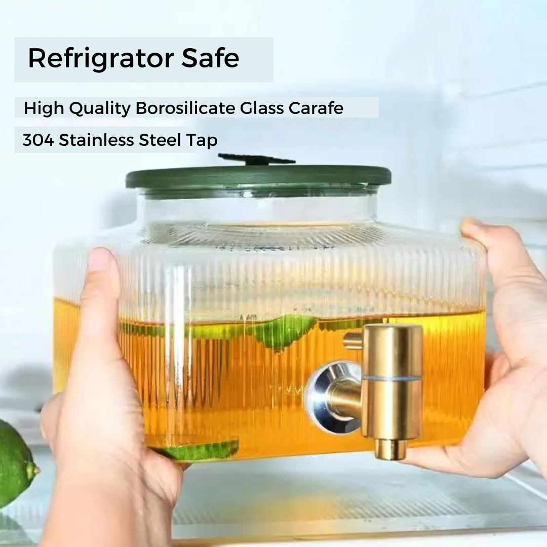 Borosilicate Glass Water Dispenser with Silver Stainless Steel Tap - 3200ml