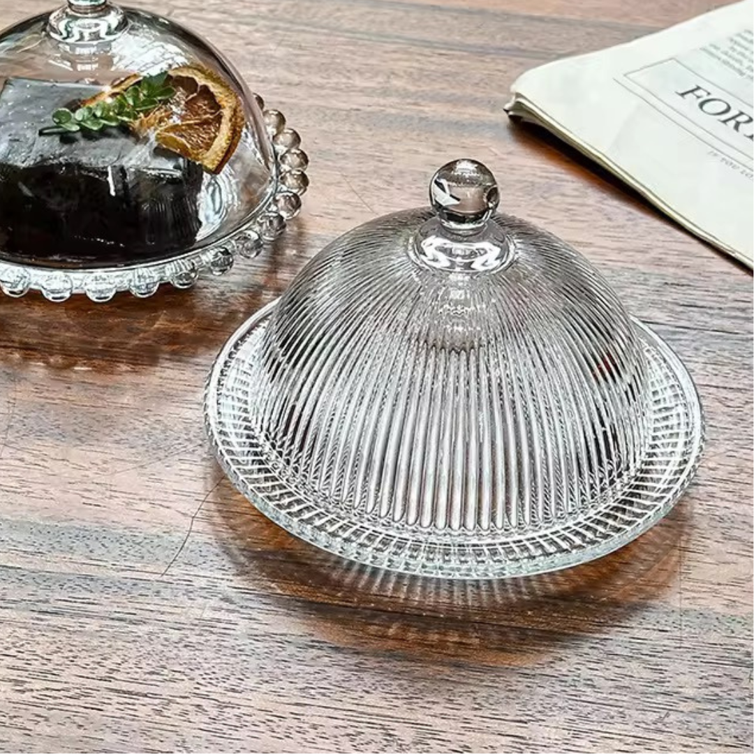 Glass Dessert Plate with Cloche | Elegant Mini Cake Plate with Dome Cover | Gourmet Serving for Cakes, Appetizers & Soufflés