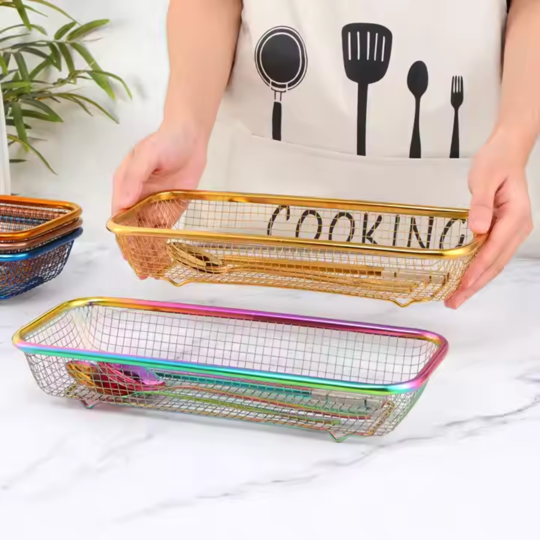 Luxury Stainless Steel Mesh Basket for Serving & Storage – Gold & Silver | Food Safe PVD Finish (12x5 Inch)