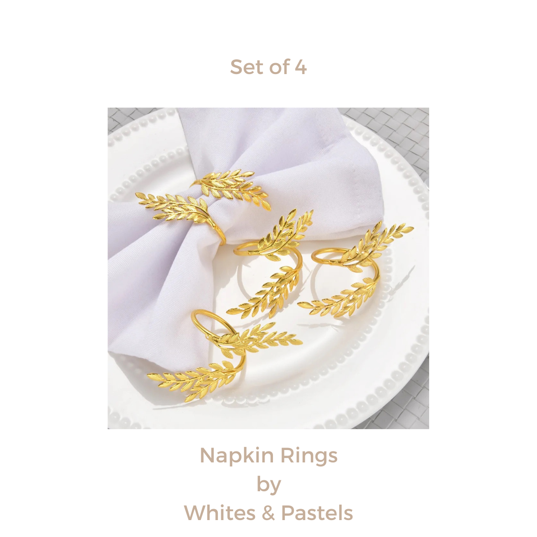 Gold Napkin Rings – Leaf Design - Set of 4, 6, or 8 (Elegant Metal Napkin Holders for Table Decor)