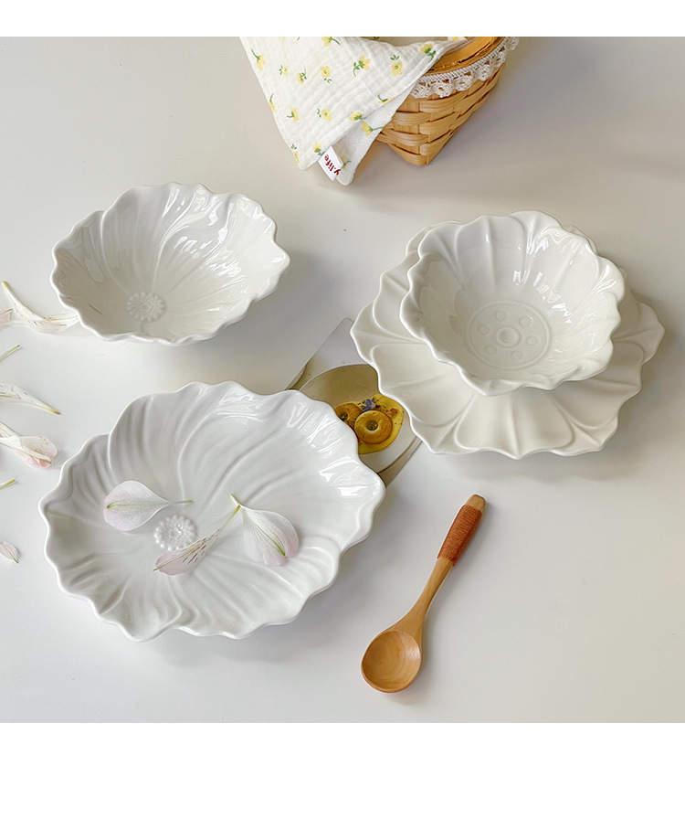 French Embossed Dessert Bowl - Cherry Blossom Flower - Porcelain