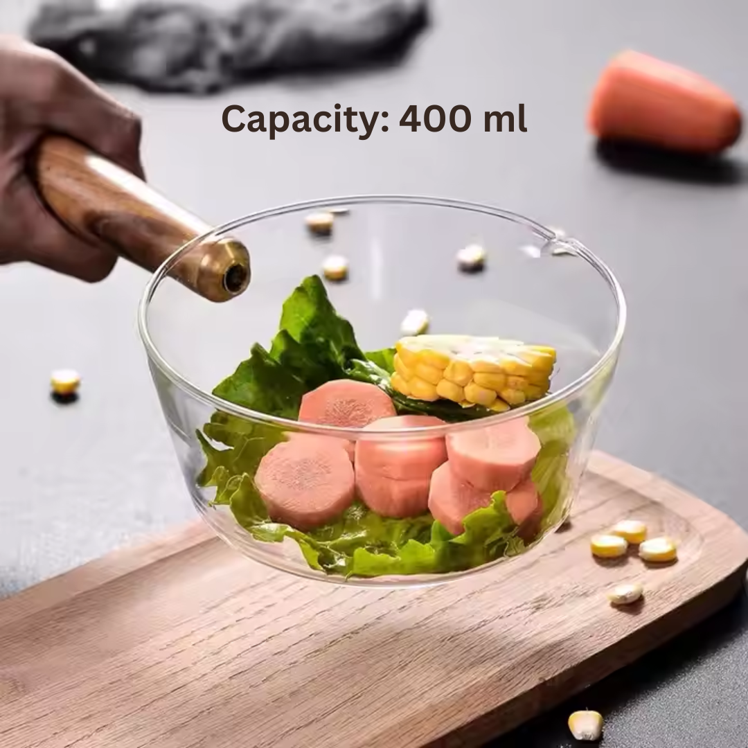 Glass Measurer and Tea Pan with Wooden Handle - 2 sizes (70ml and 400 ml)