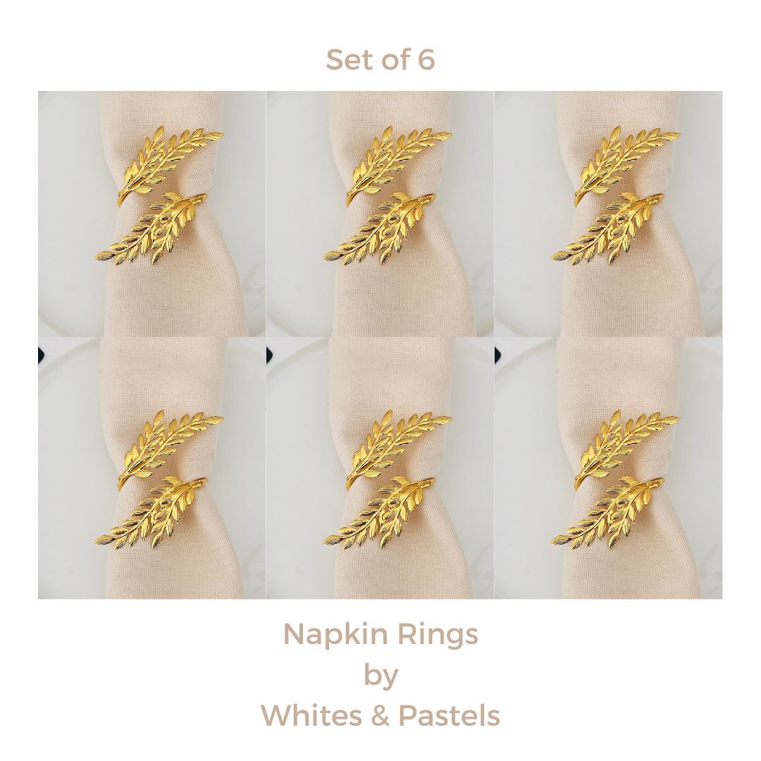 Gold Napkin Rings – Leaf Design - Set of 4, 6, or 8 (Elegant Metal Napkin Holders for Table Decor)